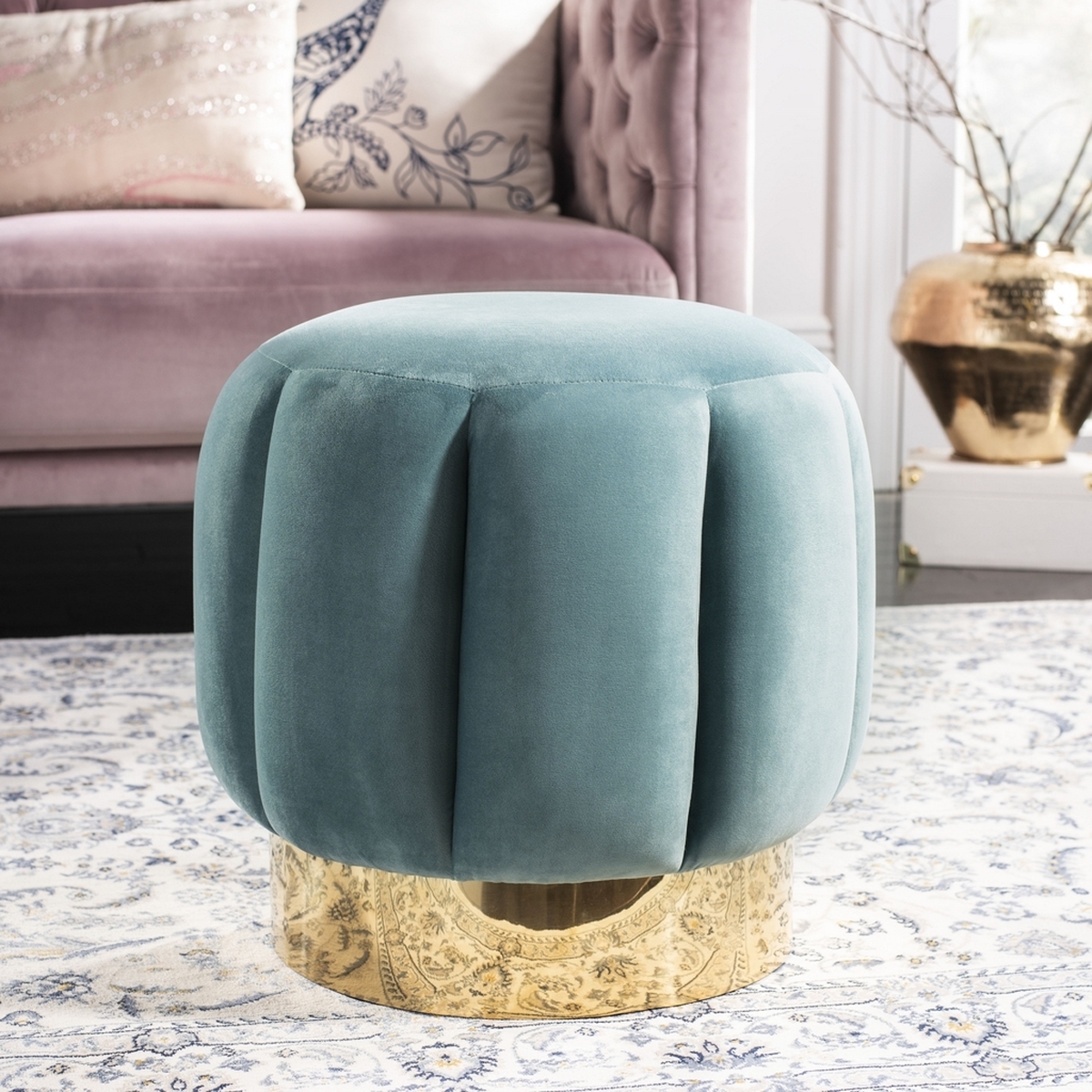 Maxine Channel Tufted Otttoman - Seafoam - Safavieh - Image 1