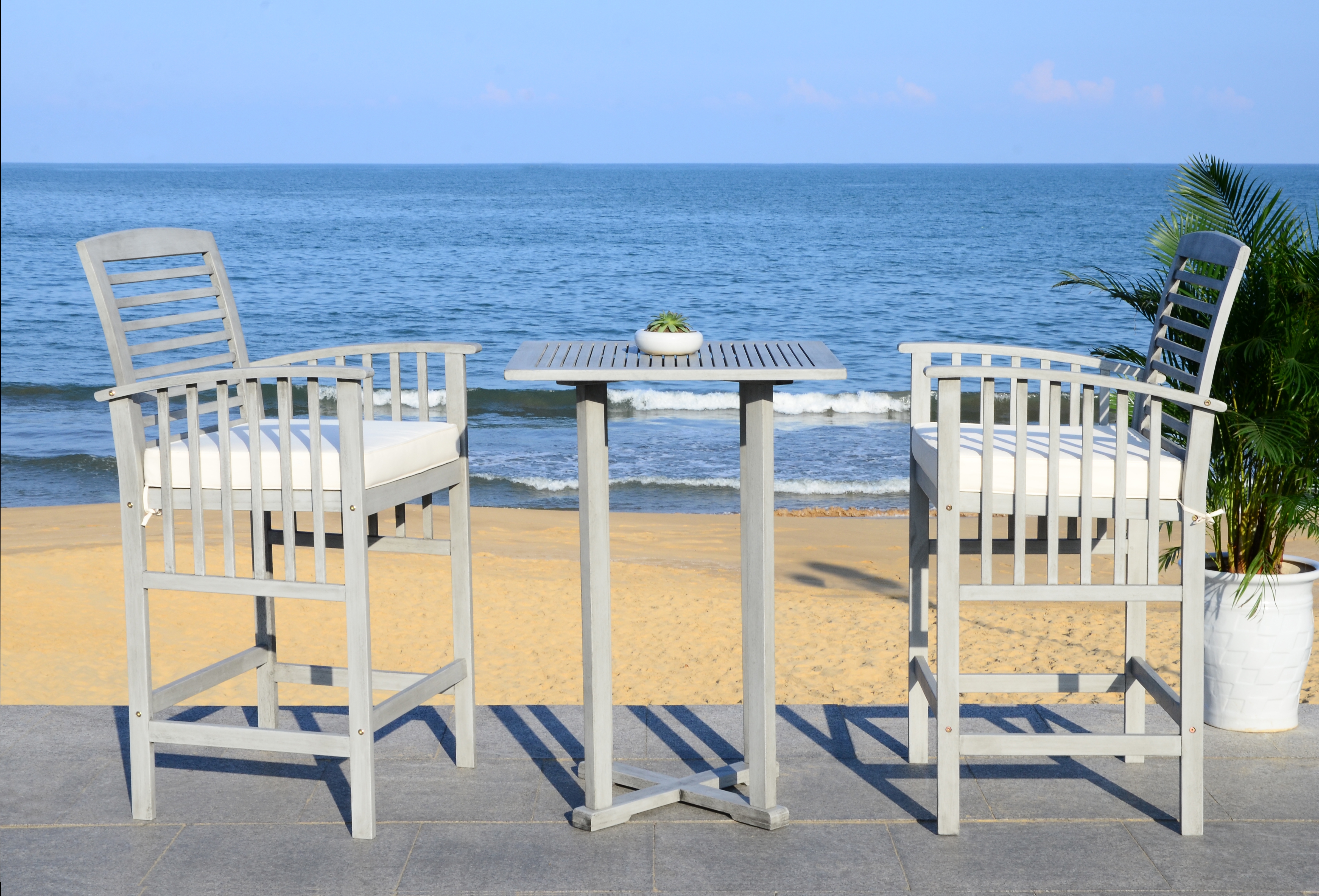Pate 3 Pc Bar 39.8-Inch H Table Bistro Set - Grey Wash/White - Safavieh - Image 1
