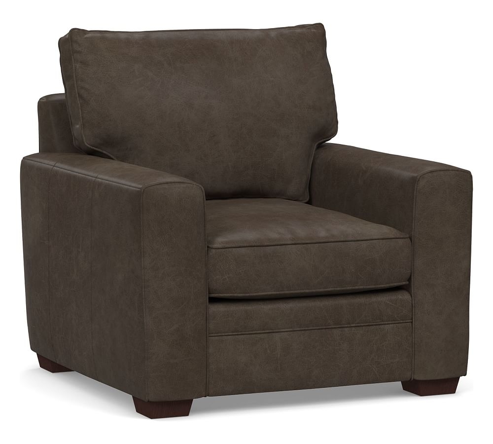 Pearce Square Arm Leather Armchair, Polyester Wrapped Cushions, Statesville Wolf Gray - Image 0
