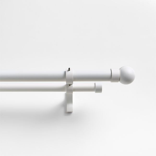 Matte White 1" Double Curtain Rod and Small Round End Cap Finials Set 48"-88" - Image 0