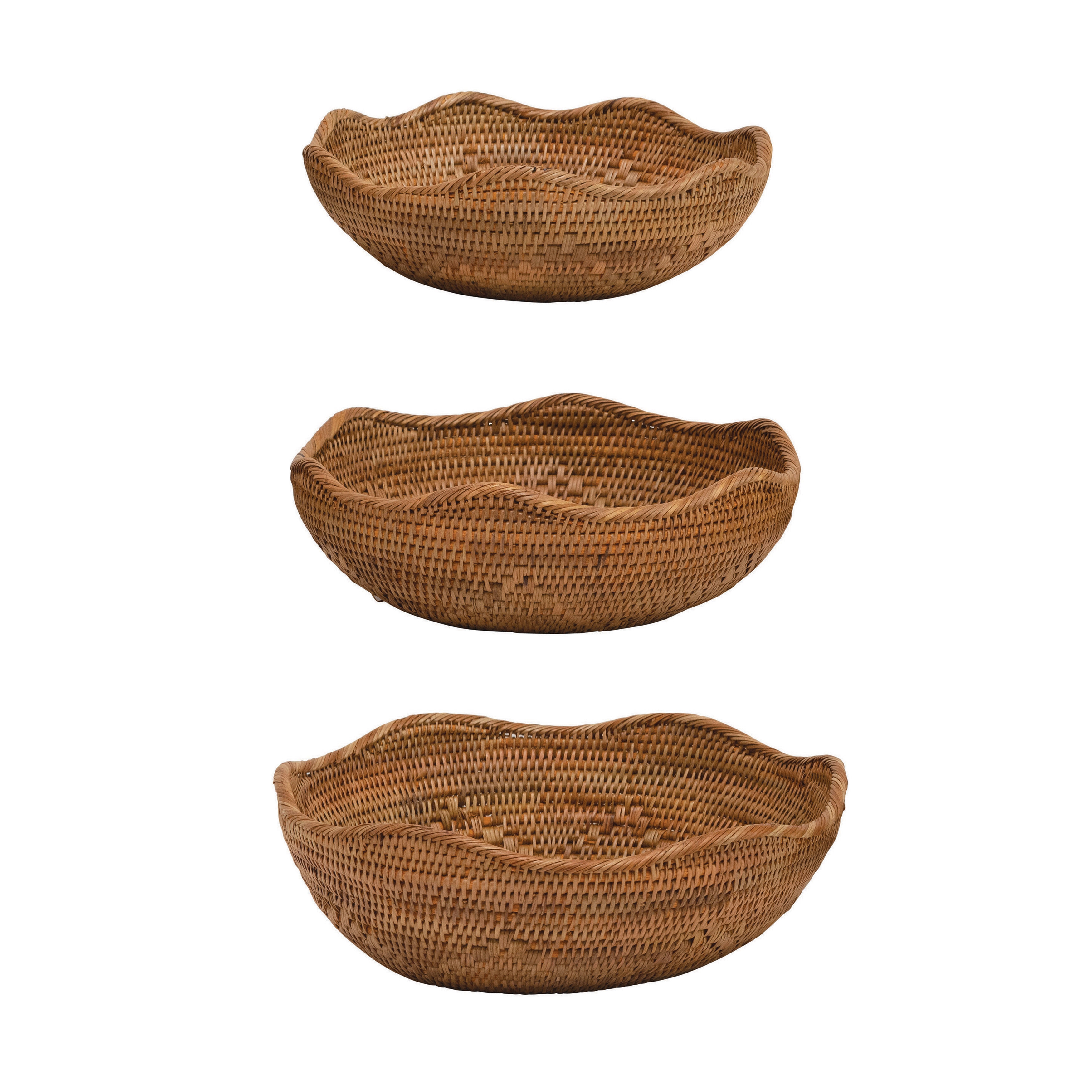 Decorative Hand-Woven Rattan Bowls, Set of 3 - Image 0