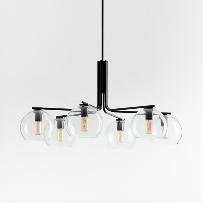 Arren Black Chandelier Light with Round Clear Glass Shades 37.5" - Image 0