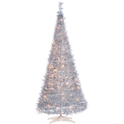 Pop up Holly Leaves Silver Artificial Christmas Tree with Clear/White Lights
