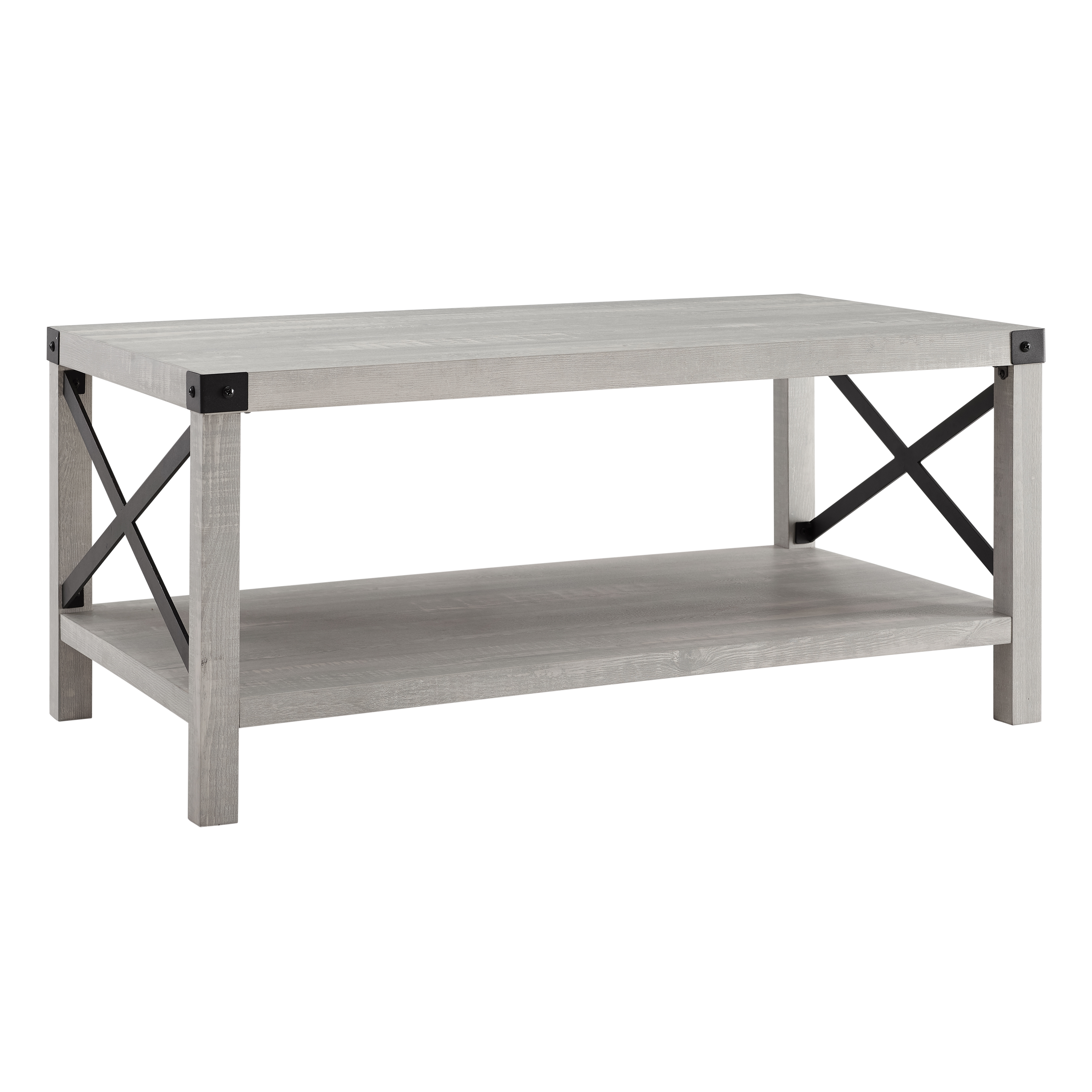 Metal X Rustic Wood Coffee Table - Stone Grey - Image 1