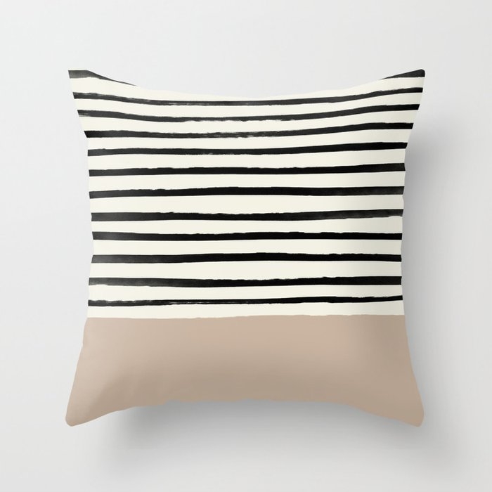 Latte & Stripes Throw Pillow by Leah Flores - Cover (20" x 20") With Pillow Insert - Outdoor Pillow - Image 0