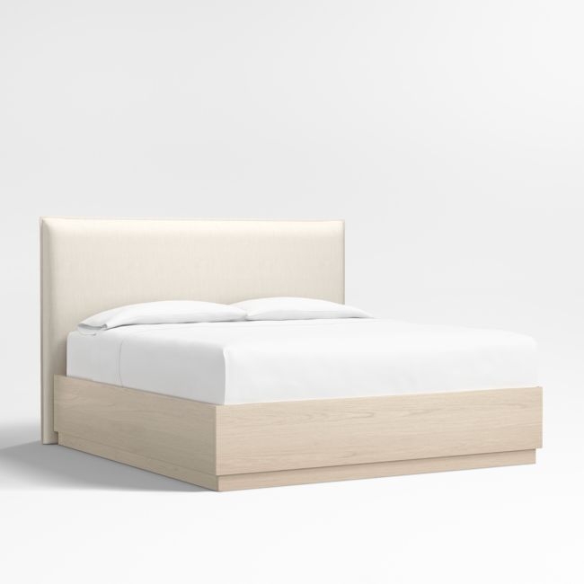 Arvada 54" Ivory Upholstered King Headboard with Batten White Oak Storage Bed Base - Image 0