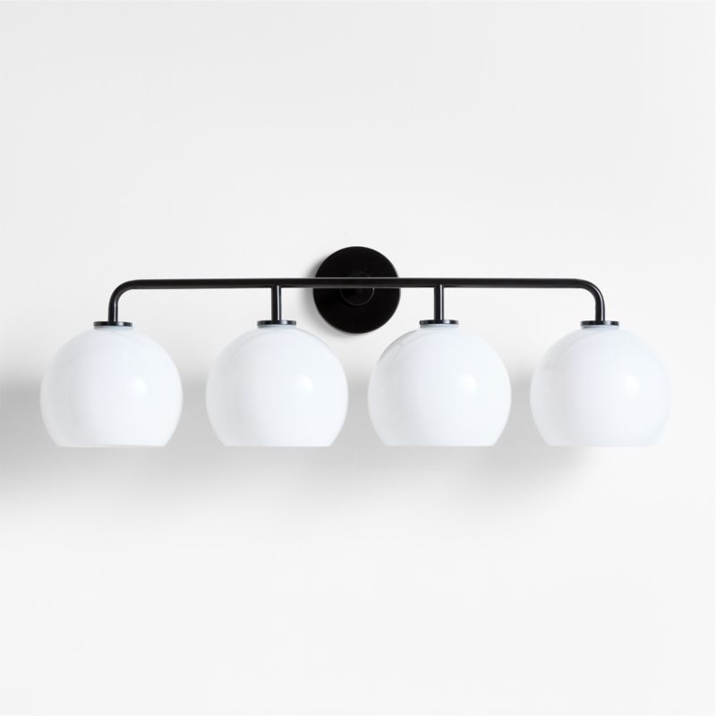 Arren Black 4-Light Wall Sconce Light with Milk Glass Round Shade - Image 1