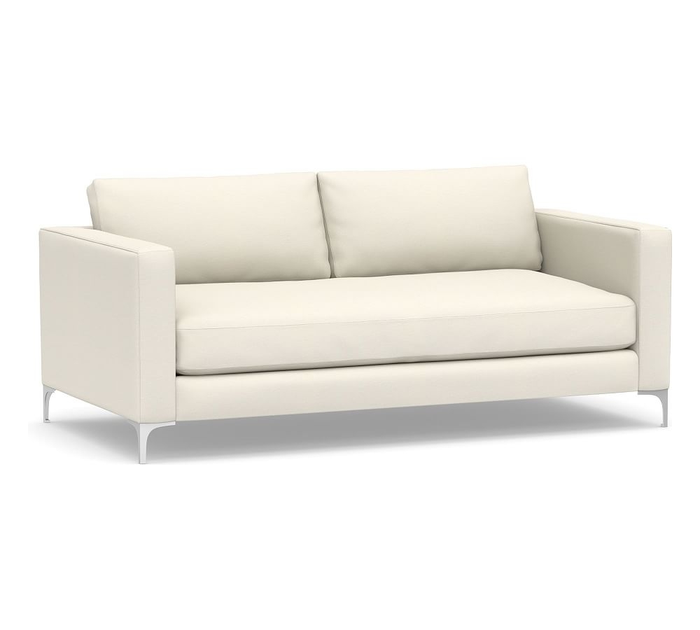 Jake Upholstered Loveseat with Brushed Nickel Legs, Polyester Wrapped Cushions, Textured Twill Ivory - Image 0