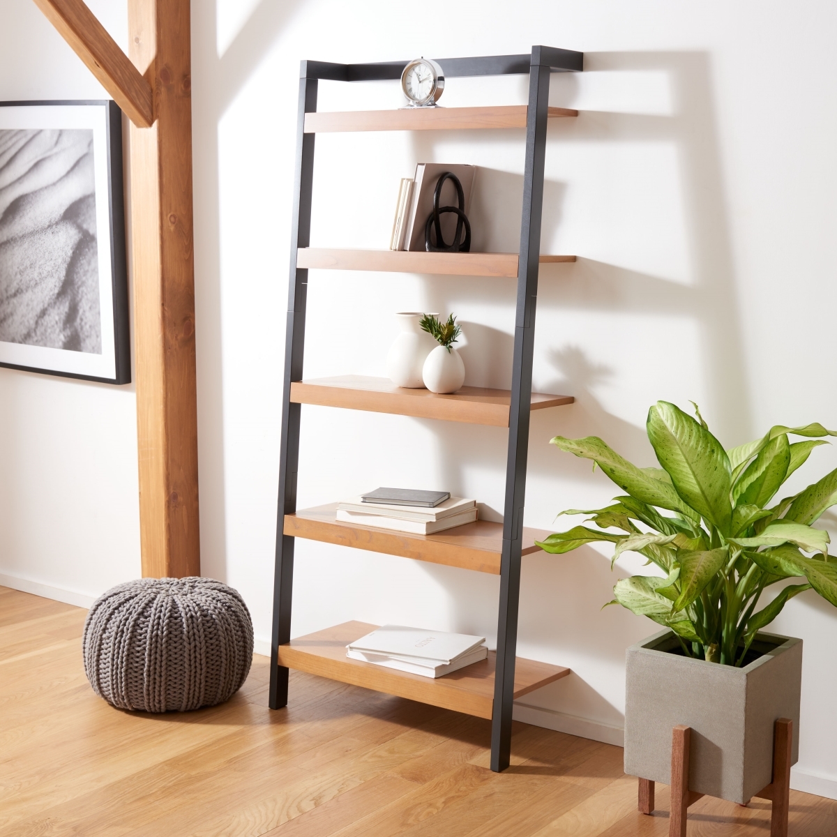 Beauregard 5 Tier Leaning Etagere - Natural / Charcoal - Safavieh - Image 1