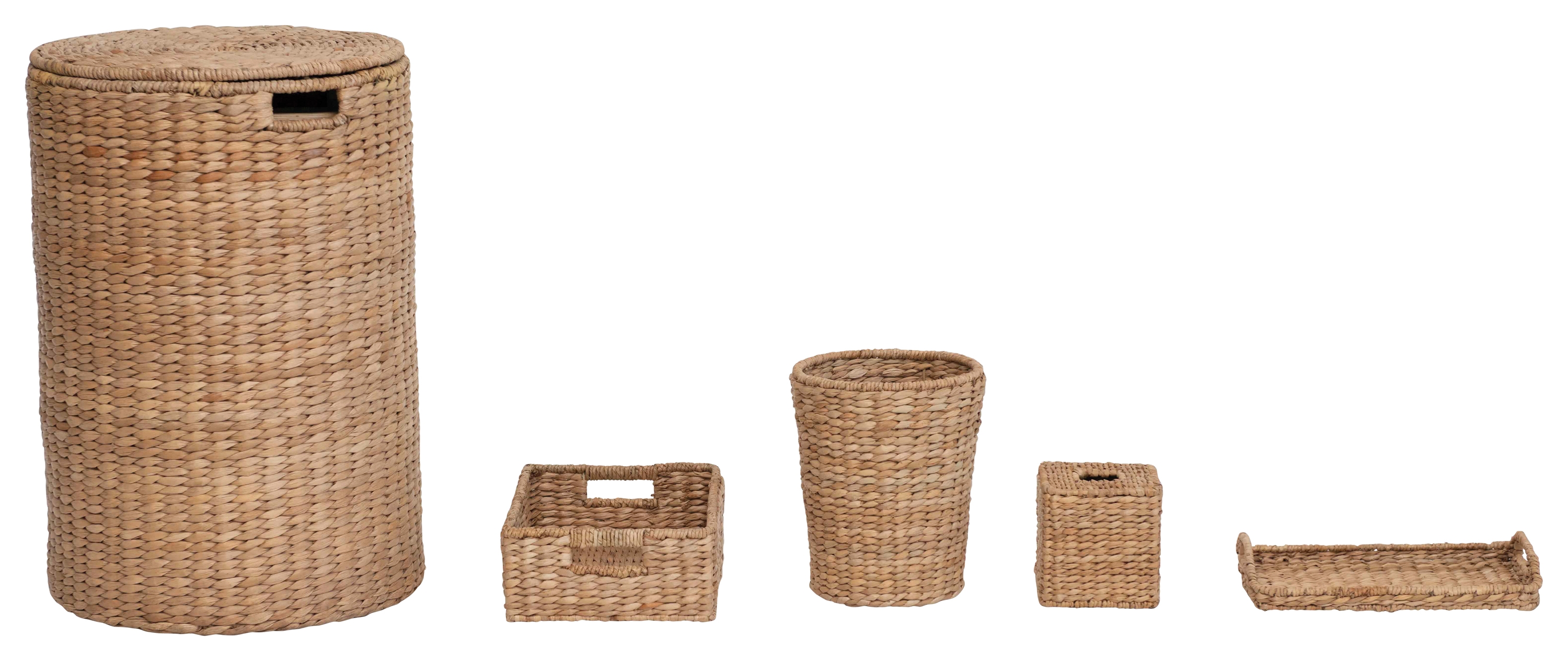 5-Piece Handwoven Seagrass Bathroom Accessories (Includes Laundry Basket, Waste Bin, Tissue Holder, Tray & Basket) - Image 0