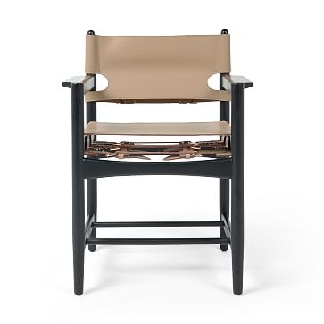 Sleek Two-Tone Dining Chair, Black Solid Ash, Almond Leather Blend - Image 2