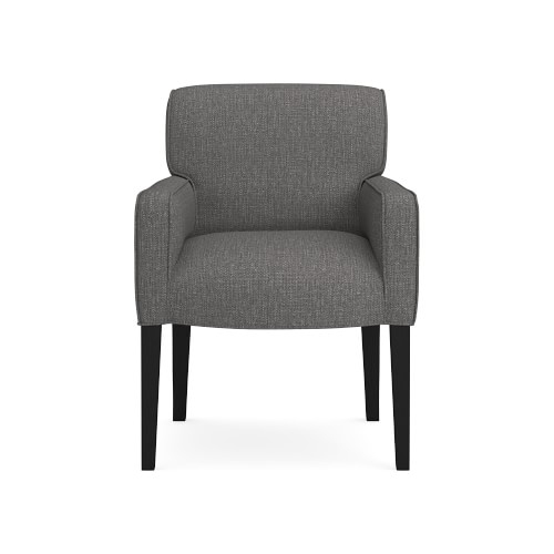 Fitzgerald Dining Armchair, Standard Cushion, Perennials Performance Melange Weave, Gray, Ebony Leg - Image 0