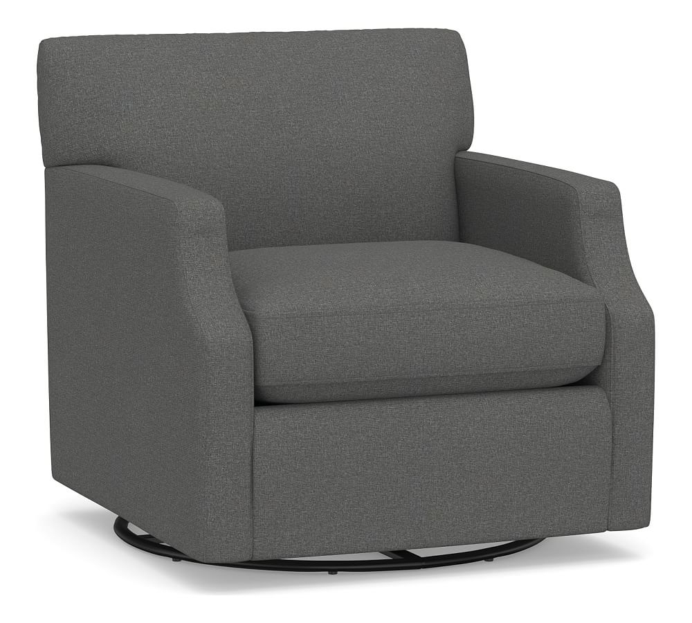 SoMa Hazel Upholstered Swivel Armchair, Polyester Wrapped Cushions, Park Weave Charcoal - Image 0