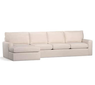 Pearce Square Arm Slipcovered Right Arm Loveseat with Double Chaise Sectional, Down Blend Wrapped Cushions, Performance Heathered Basketweave Dove - Image 1