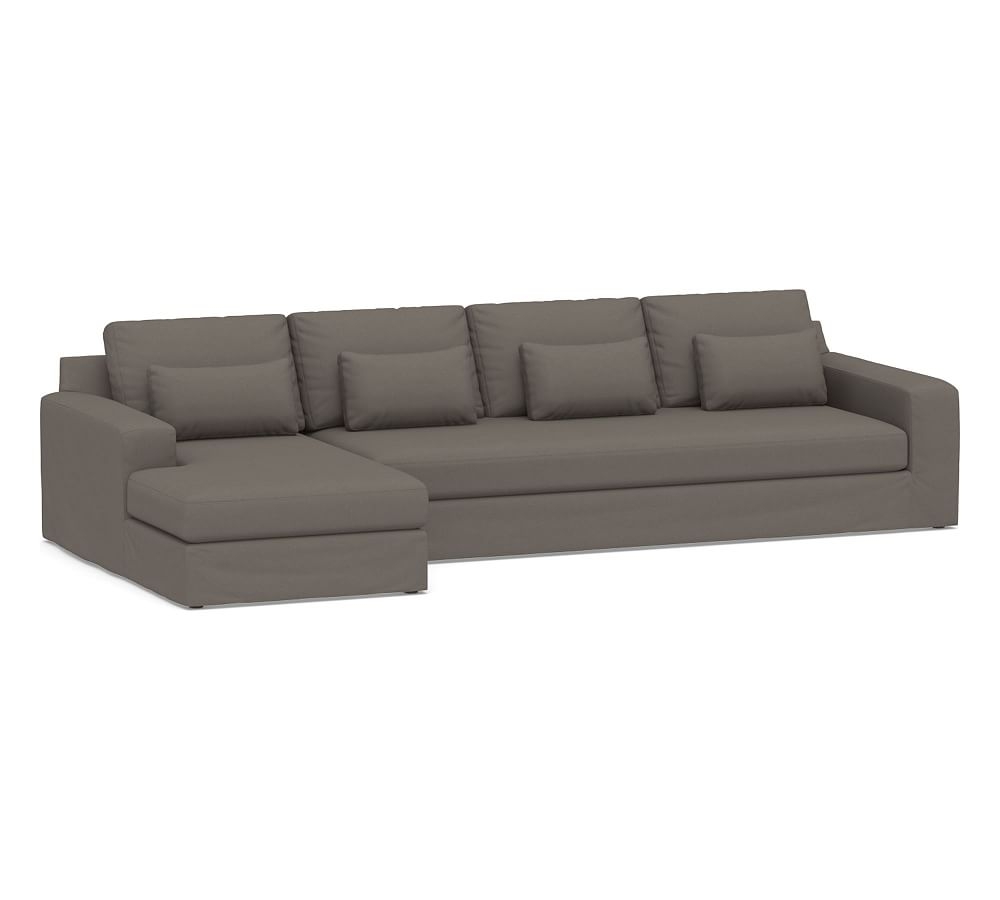 Big Sur Square Arm Slipcovered Deep Seat Right Arm Grand Sofa with Chaise Sectional and Bench Cushion, Down Blend Wrapped Cushions, Performance Everydaylinen(TM) by Crypton(R) Home Graphite - Image 0