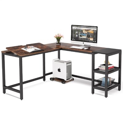 L Shaped Desk With Storage Shelves Corner Computer Desk Drafting Table Drawing Desk With Tiltable Tabletop - Image 0