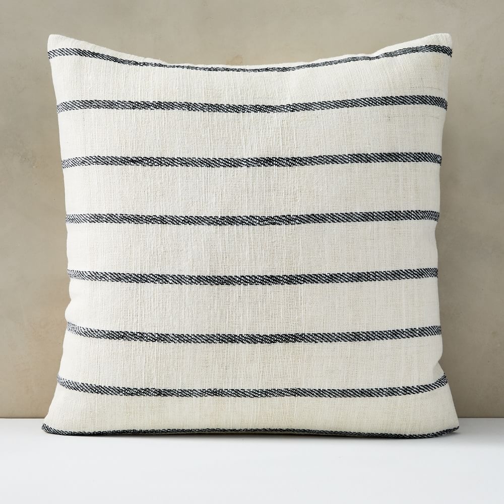 Cotton Silk Simple Stripe Pillow Cover, 24"x24", White - Image 0