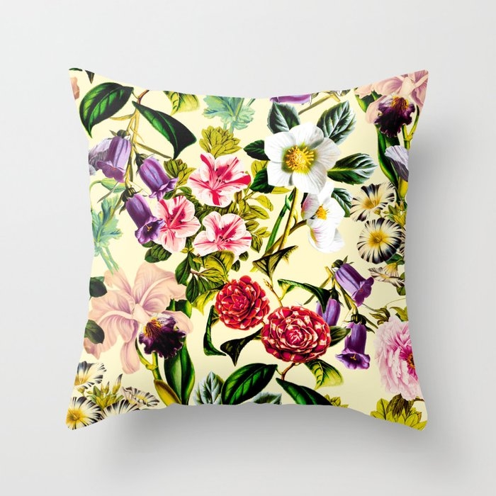Summer Botanical X Couch Throw Pillow by Burcu Korkmazyurek - Cover (20" x 20") with pillow insert - Outdoor Pillow - Image 0