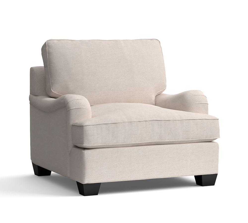 PB English Upholstered Grand Armchair, Down Blend Wrapped Cushions, Park Weave Oatmeal - Image 0