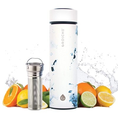 GROSCHE Chicago White Marble Insulated Bottle With Extra Long Tea Infuser - Image 0