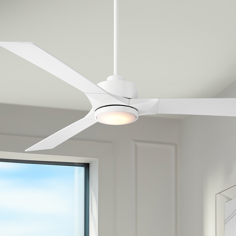 56" Casa Vieja Kali Matte White LED Damp Ceiling Fan with Remote - Image 0