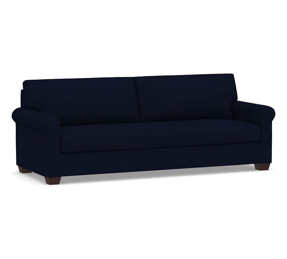 York Roll Arm Upholstered Grand Sofa 97.5" with Bench Cushion, Down Blend Wrapped Cushions, Performance Everydaylinen(TM) Navy - Image 0
