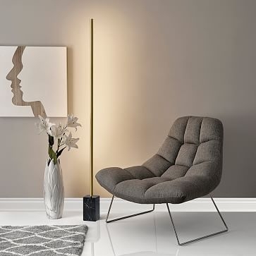 Modern LED Marble LED Washer Floor Lamp, Antique Brass & White Marble - Image 3