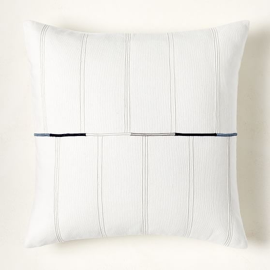 Dori Embroidered Cotton Canvas Pillow Cover, 20"x20", White - Image 0