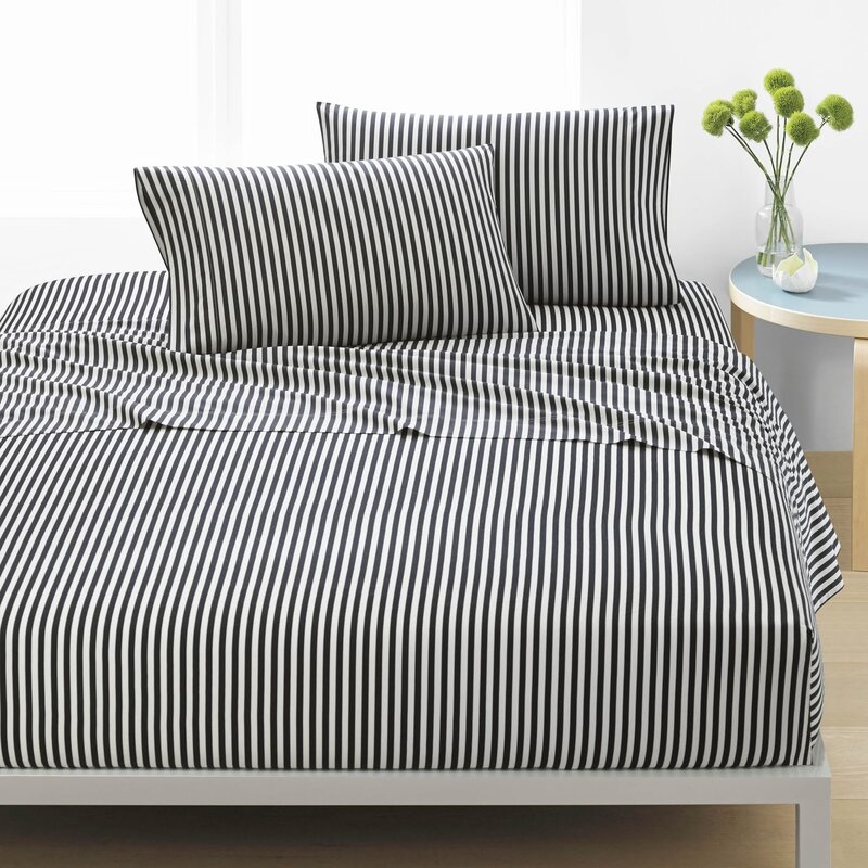Marimekko Ajo 200 Thread Count Striped 100% Cotton Sheet Set Size: King, Color: Black/White - Image 0
