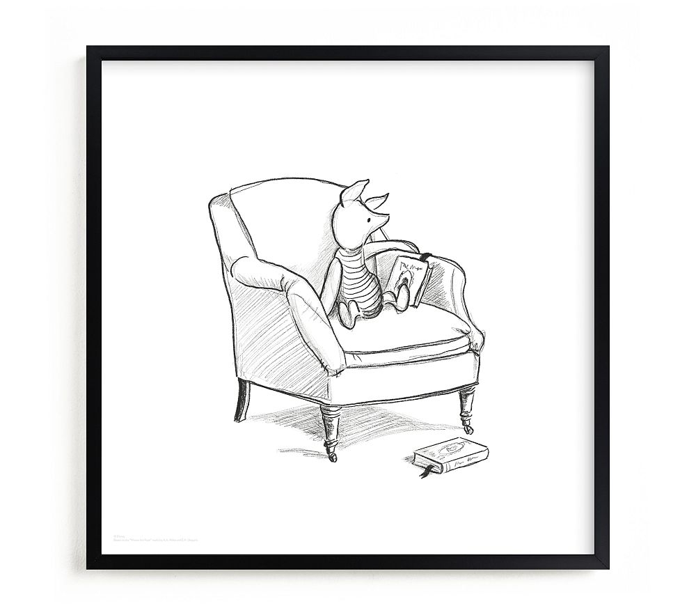 Minted Piglet Lounging from Disney's Winnie The Pooh Wall Art by Stefanie Lane, 16x16, Black Frame - Image 0