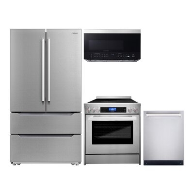 4 Piece Kitchen Package With 30" Over The Range Microwave 30" Freestanding Electric Range 24" Built-in Fully Integrated Dishwasher & French Door Refrigerator - Image 0