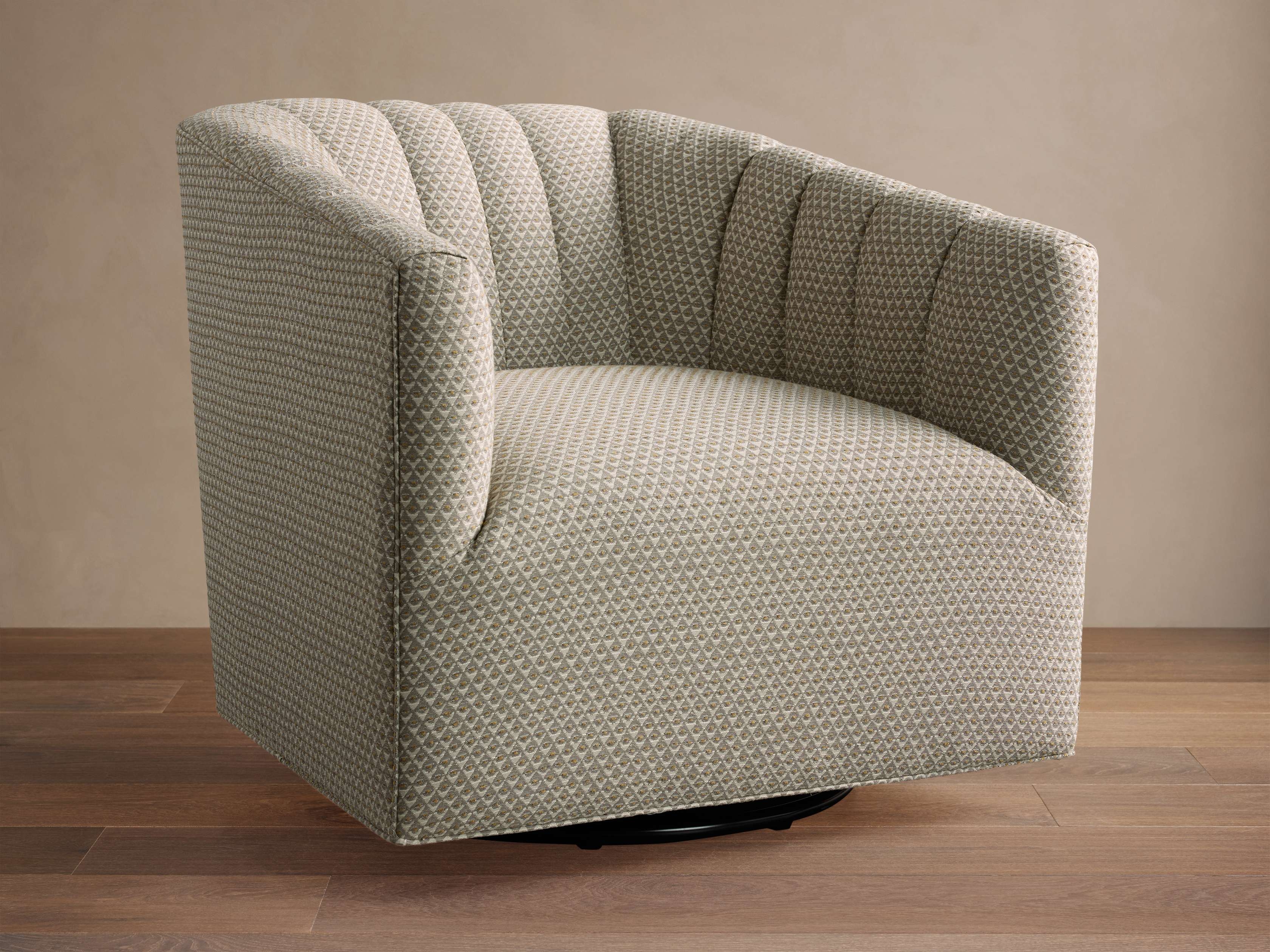 Ellison Channel-Stitched Swivel Chair in Upholstered Wisdom Fog - Image 0