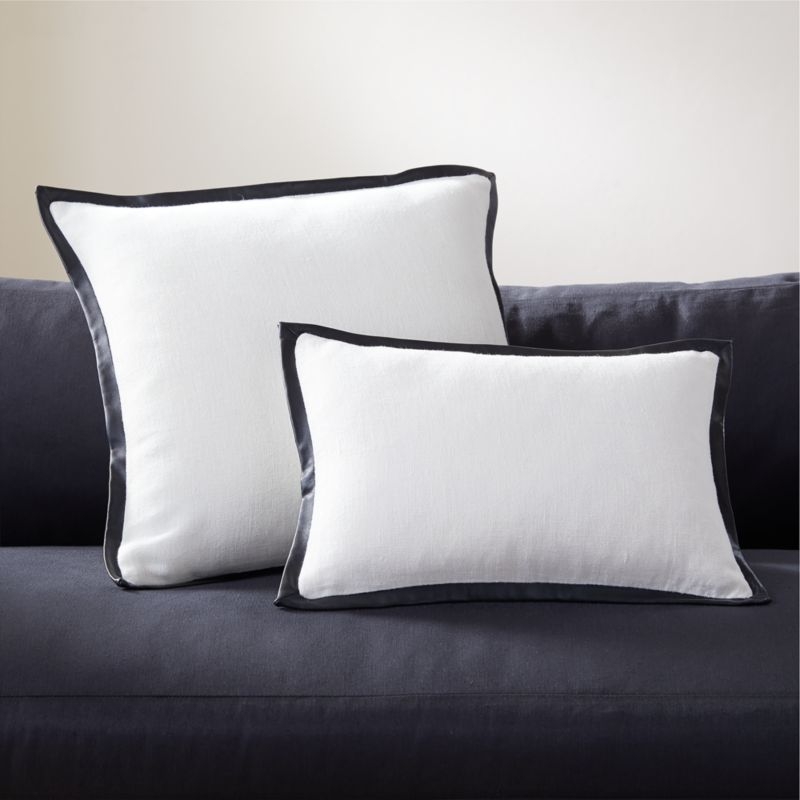 Tuxedo White Linen Throw Pillow with Down-Alternative Insert 18''x12" by Kara Mann - Image 2