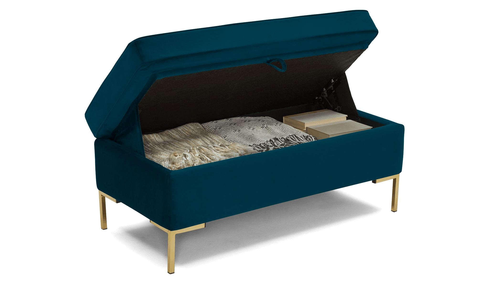 Blue Dee Mid Century Modern Bench with Storage - Key Largo Zenith Teal - Image 2