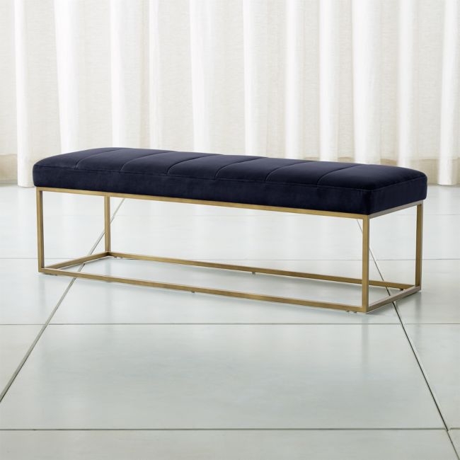 Channel Navy Velvet Bench with Brass Base - Image 0