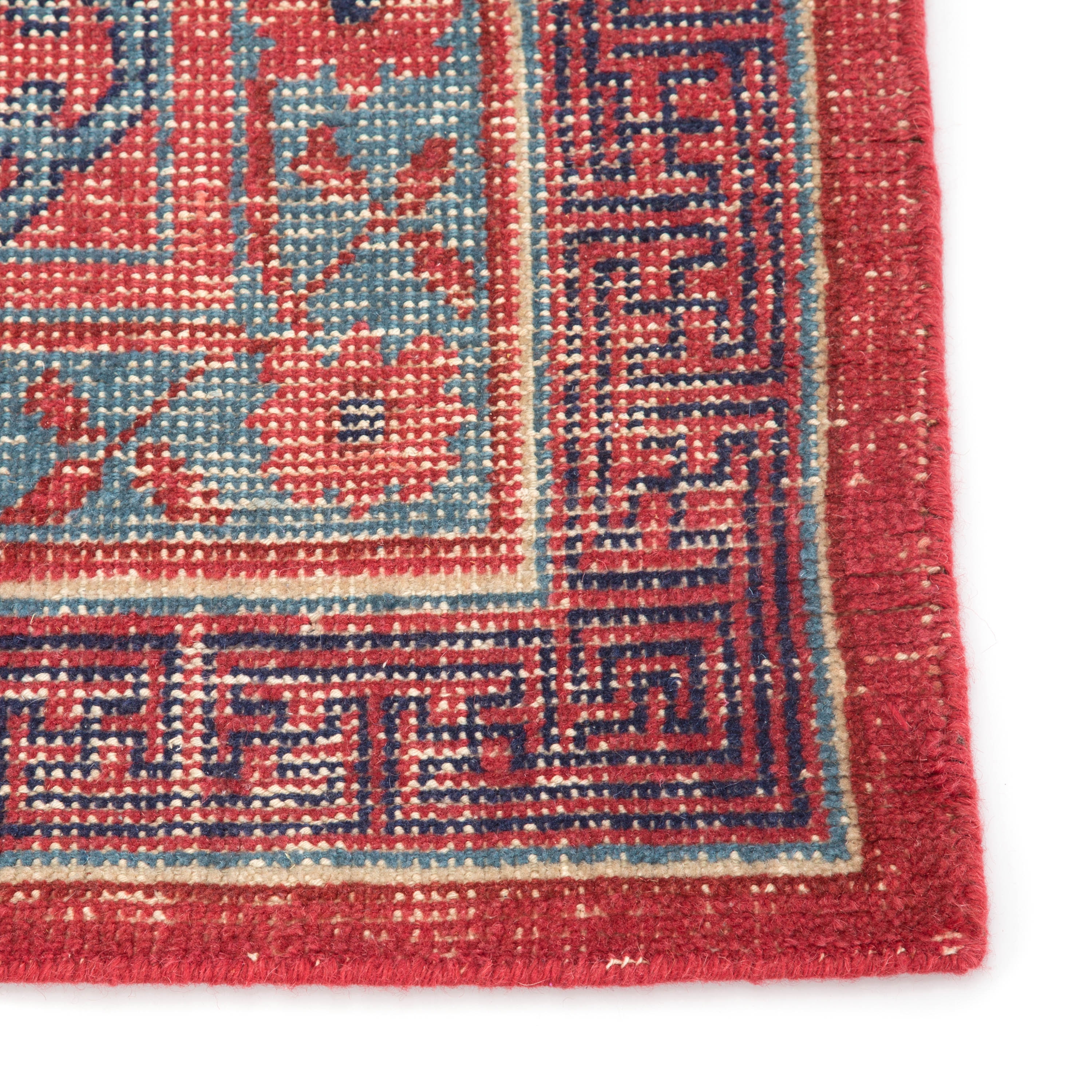 Concord Hand-Knotted Medallion Red/ Blue Area Rug (5' X 8') - Image 3