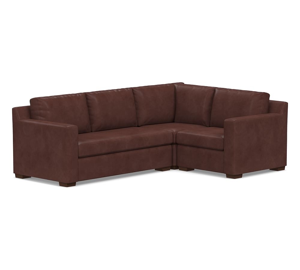 Shasta Square Arm Leather Left Arm 3-Piece Corner Sectional, Polyester Wrapped Cushions, Signature Whiskey - Image 0