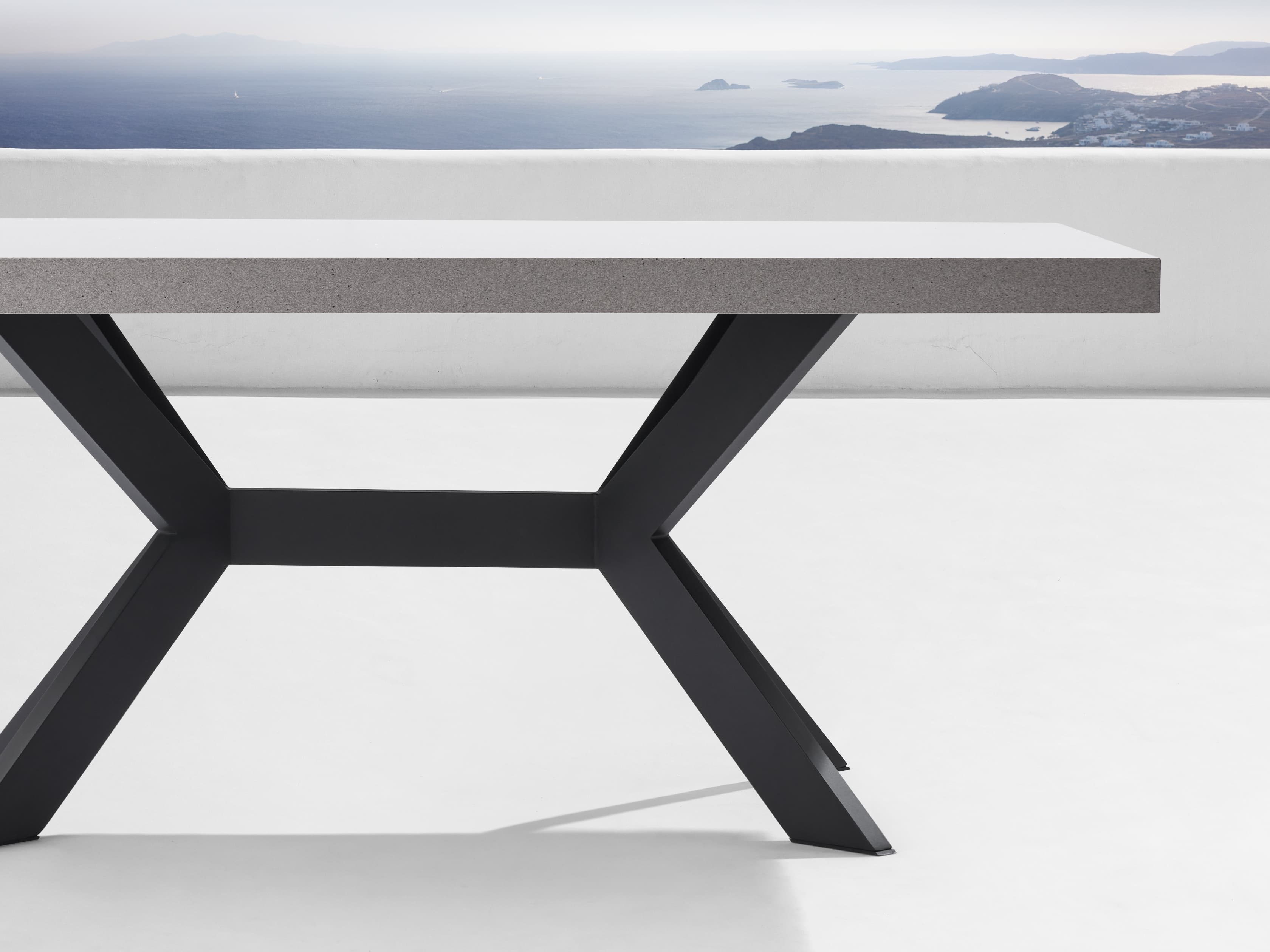 Outdoor Dining Table with Apex Base in All Weather Wicker 72" White  Oregon Grey  - Image 0