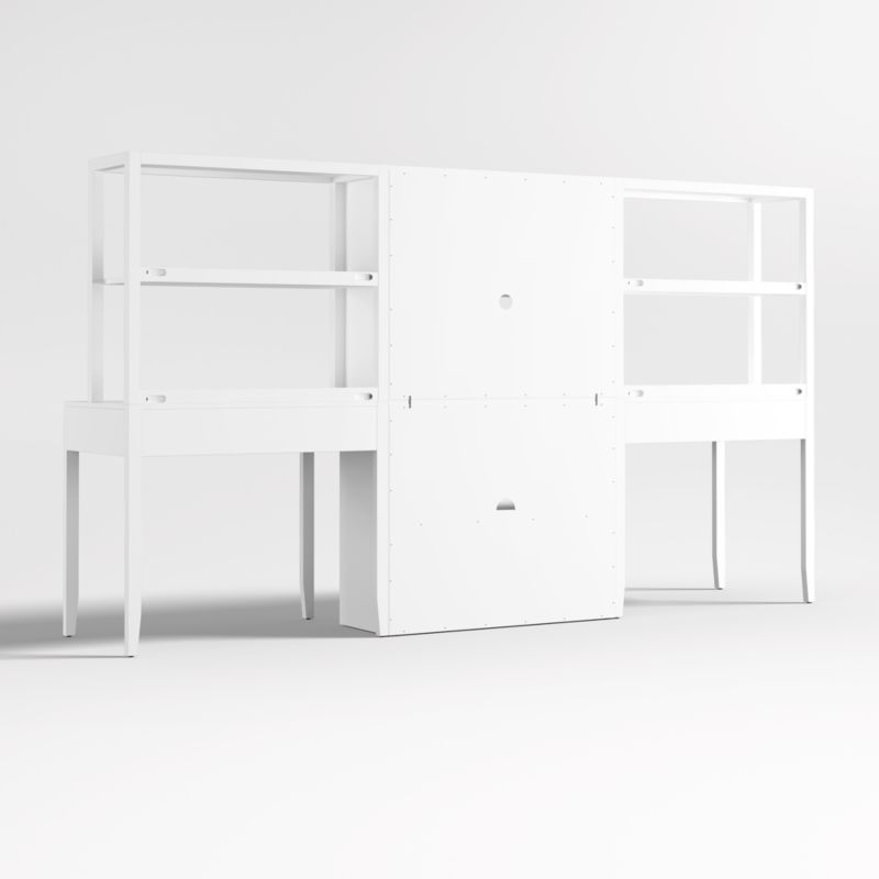 Ever Simple Set of 2 Modular White Wood Kids Desks with Drawer Bookcase - Image 8