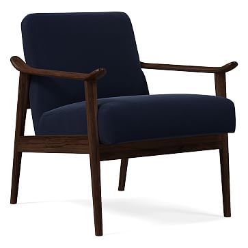 Midcentury Show Wood Chair, Poly, Distressed Velvet, Ink Blue, Espresso - Image 0