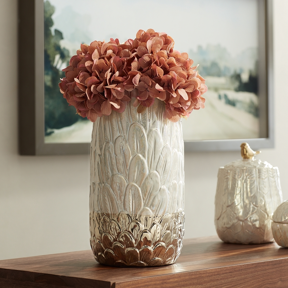 Spar 12" High Shiny Pearlized White Gold Decorative Vase - Image 0