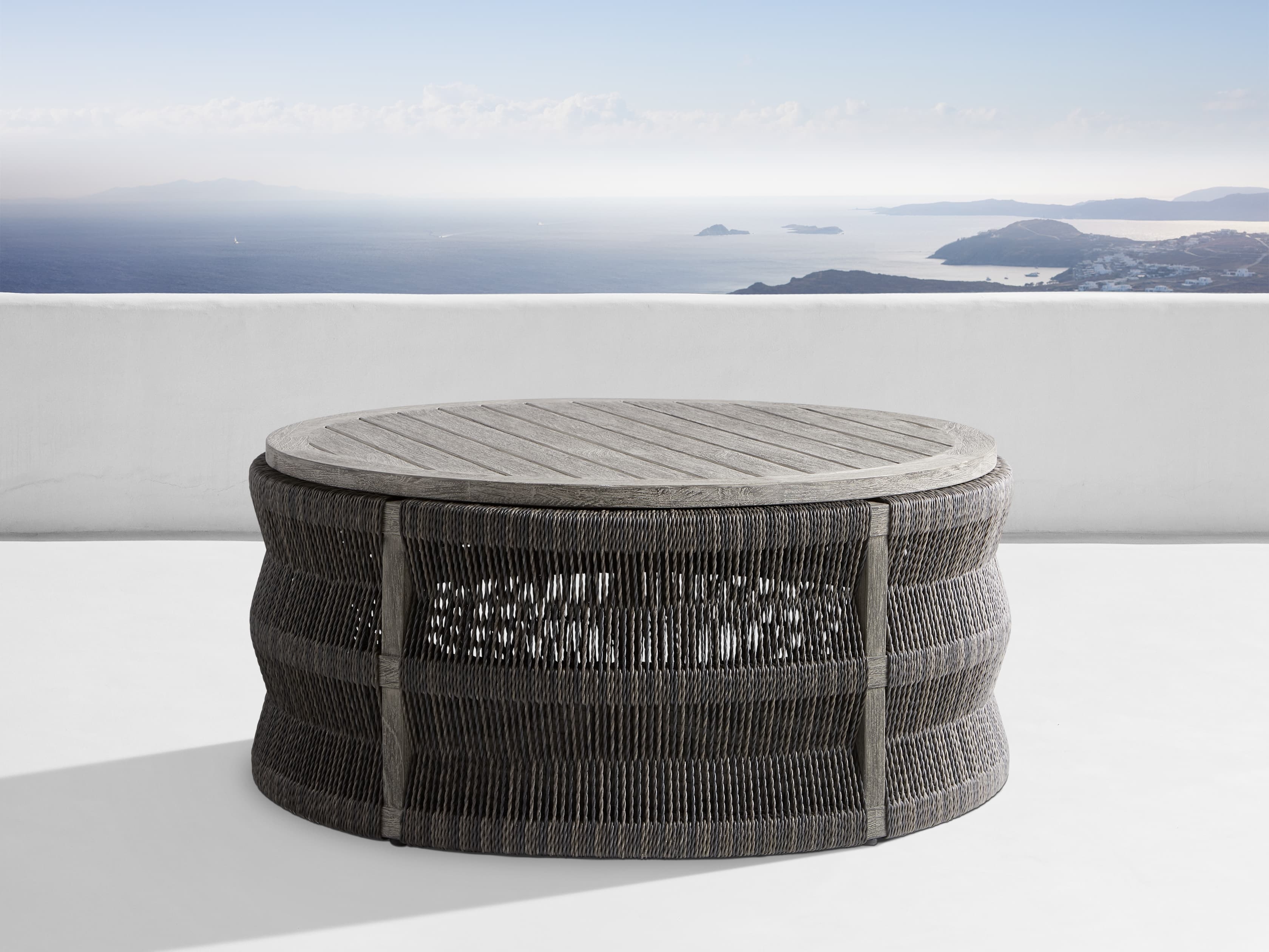 Tulum Outdoor Storage Coffee Table in All Weather Wicker Gray  Charcoal - Image 0