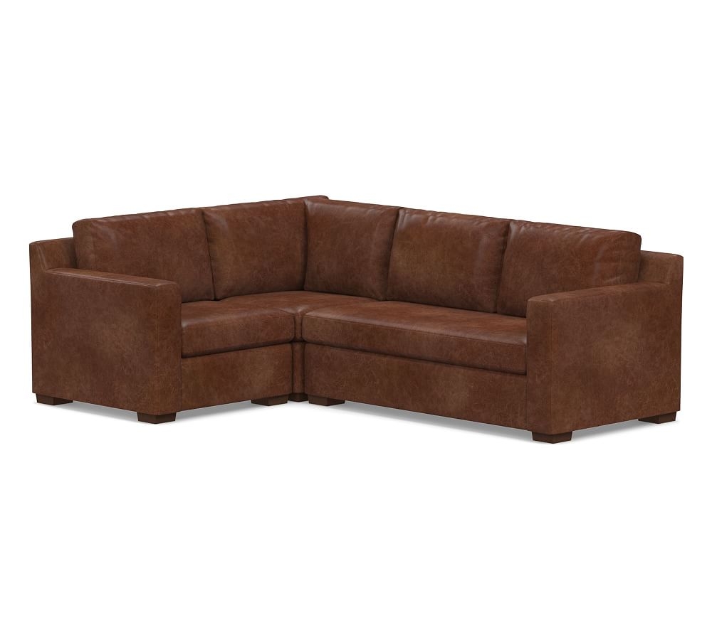 Shasta Square Arm Leather Right Arm 3-Piece Corner Sectional, Polyester Wrapped Cushions, Statesville Molasses - Image 0