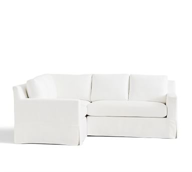 York Square Arm Slipcovered Right Arm 3-Piece Corner Sectional with Bench Cushion, Down Blend Wrapped Cushions, Performance Chateau Basketweave Ivory - Image 2