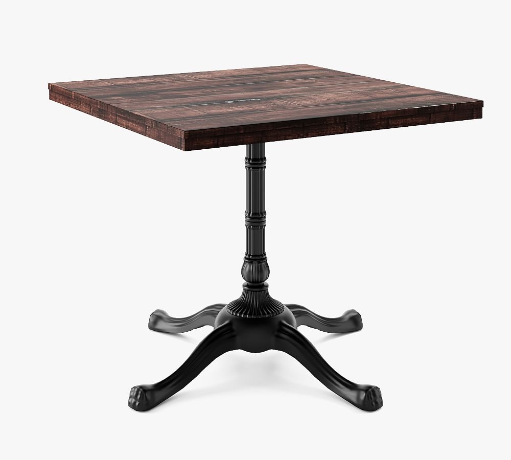 36" Square Pedestal Dining Table, Blackened Oak Wood Top, Large Bistro Base - Image 0