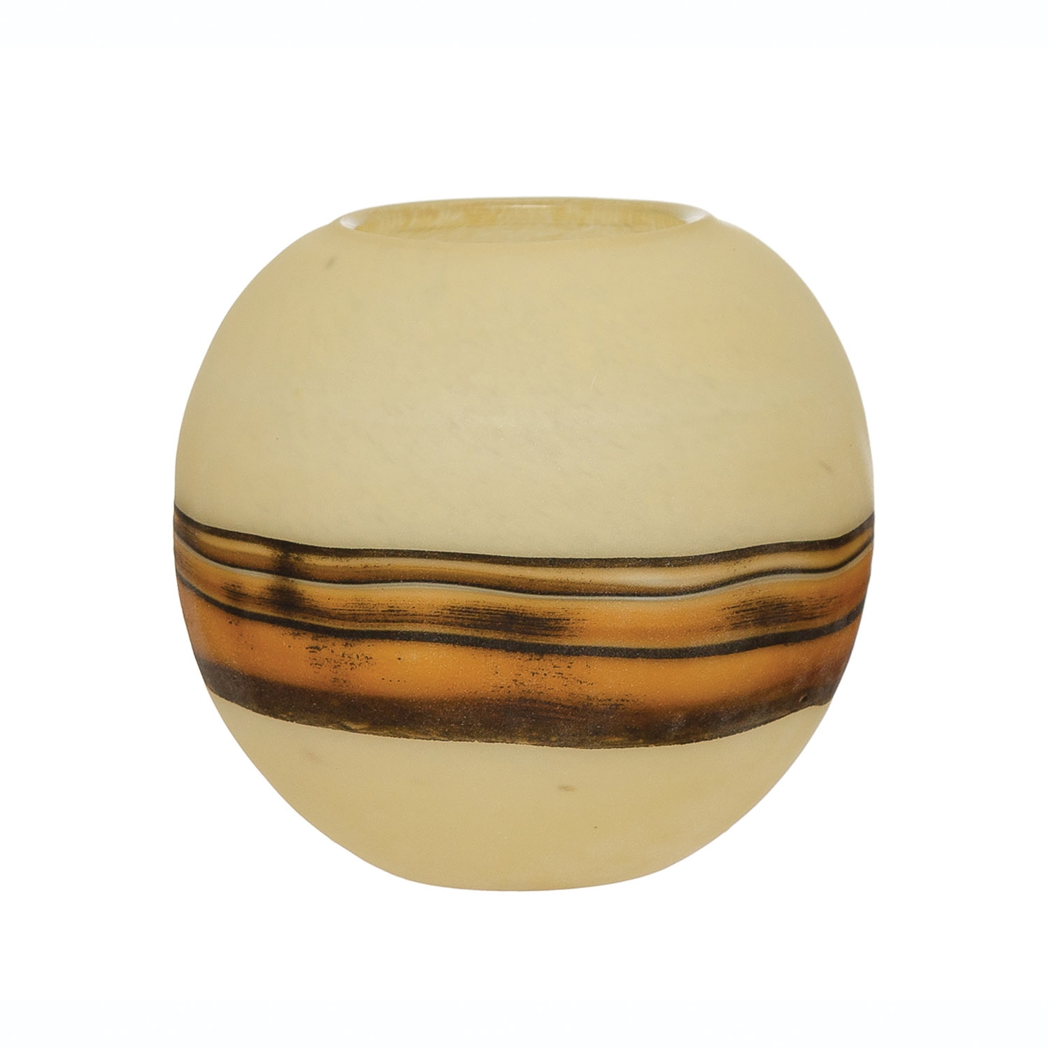 Hand-Blown Frosted Art Glass Vase with Multi Color Stripe - Image 0