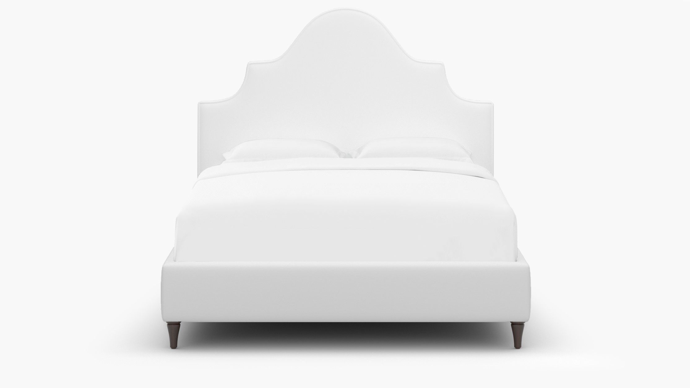 Statement Bed, White Twill, Espresso Decorative Tapered Leg, King - Image 0