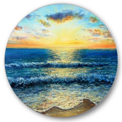 Morning Light On The Ocean Waves I - Nautical & Coastal Metal Circle Wall Art - Image 0
