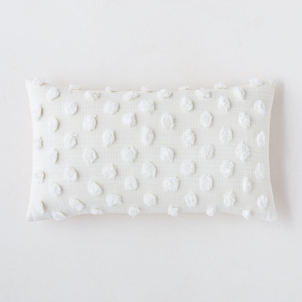 Candlewick Pillow Cover, 12"x21", White, Set of 2 - Image 0