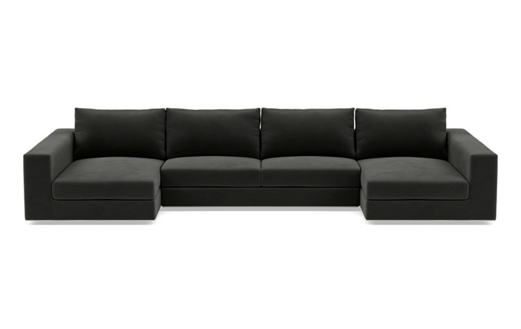 Walters U-Sectional with Black Cosmic Fabric, standard down blend cushions, extended right chaise, and extended left chaise - Image 0